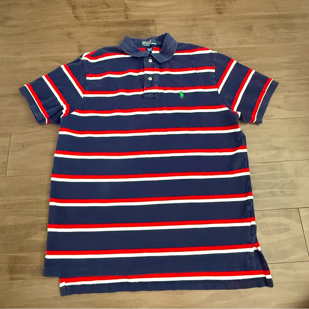 Men's Polo Ralph Lauren Polo Navy Blue Yellow Heavy T Shirt Top Y2K Sz Large